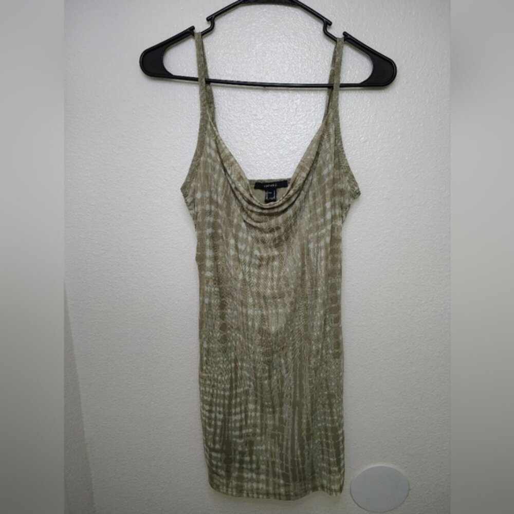 Forever 21 Olive Patterned Spaghetti Sleeves Dress Sz M